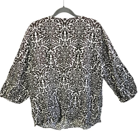 Yvos Women's Size XL Flowy Peasant Blouse Cream Brown Baroque Linen Blend Boho - Picture 4 of 6